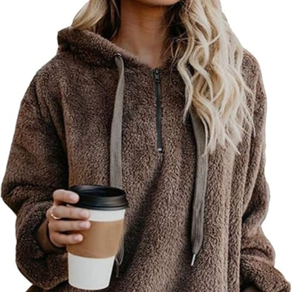 ReachMe Womens Oversized Sherpa Pullover Hoodie with Pockets Fuzzy Fleece Sweats